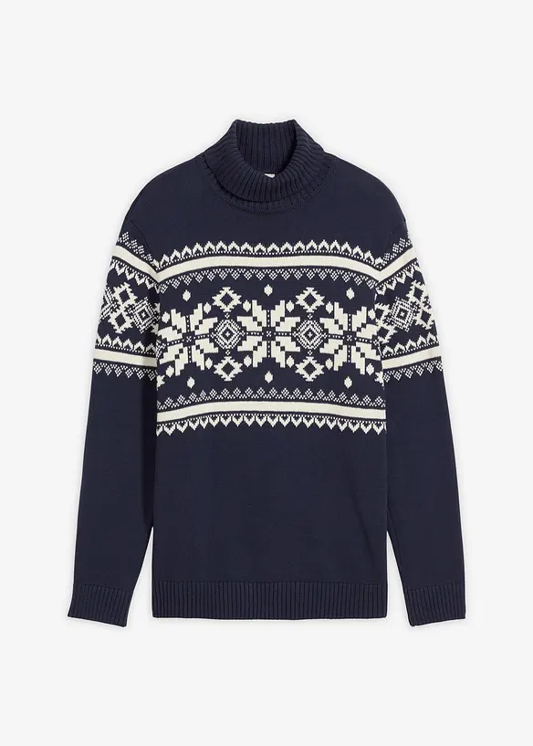 Norweger-Pullover aus reiner Baumwolle in blau von vorne - bonprix