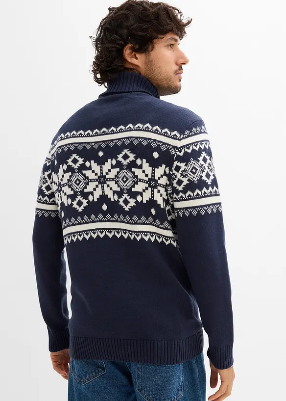 Norweger-Pullover aus reiner Baumwolle in blau von hinten (im Anschnitt) - bonprix