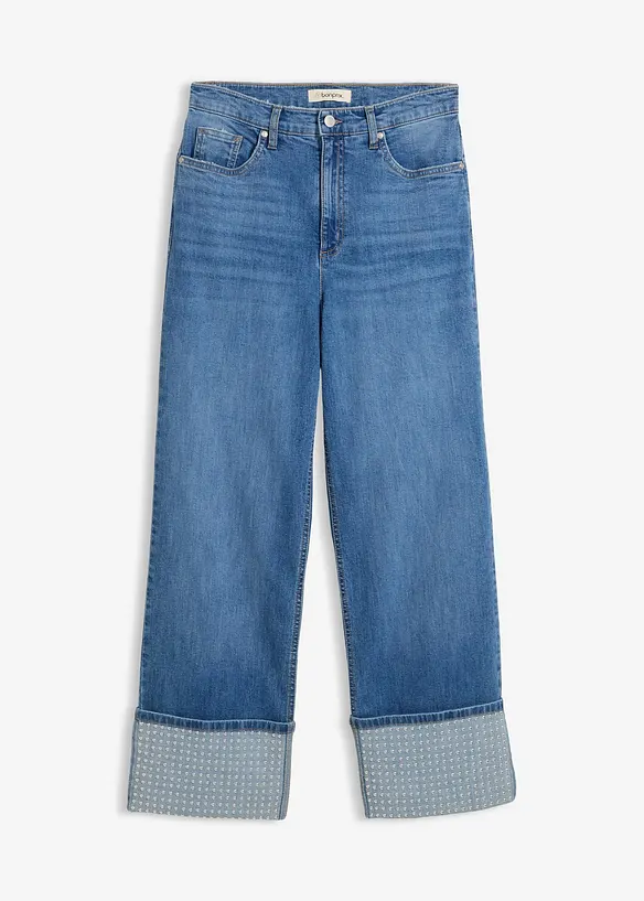 Straight-Jeans High Waist mit Turn Up in blau von vorne - bonprix