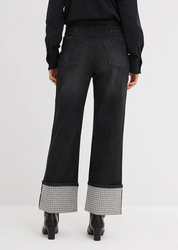Straight-Jeans High Waist mit Turn Up in schwarz von hinten - bonprix
