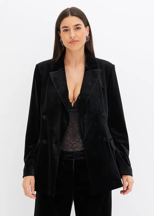 Blazer aus softem Samt in schwarz von vorne (im Anschnitt) - bonprix
