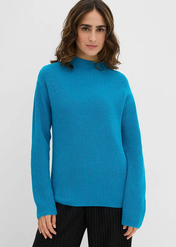 Rippstrickpullover aus reiner Bio-Baumwolle in blau von vorne (im Anschnitt) - bonprix Rippstrickpullover aus reiner Bio-Baumwolle in blau von vorne (im Anschnitt) - bonprix