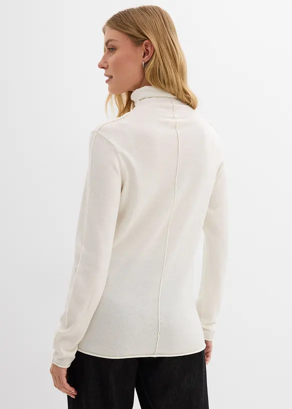 Rollkragenpullover aus weichem Kaschmir-Mix in weiß von hinten (im Anschnitt) - bonprix