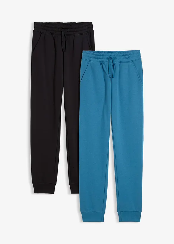 Jogginghose aus weichem Baumwoll-Mix (2er Pack) in blau von vorne - bonprix