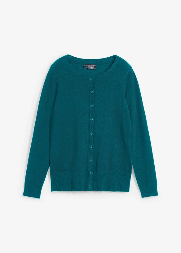 Feinstrickjacke mit recycelter Baumwolle in grün von vorne - bonprix