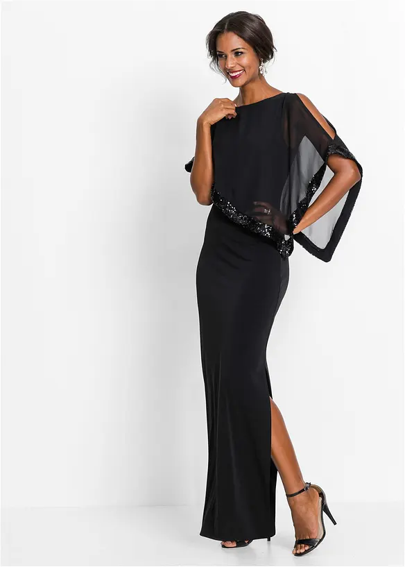 Jerseykleid mit Pailletten in schwarz von vorne (Totalaufnahme) - bonprix