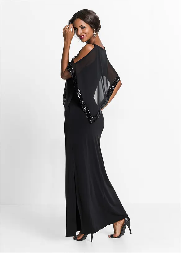 Jerseykleid mit Pailletten in schwarz von hinten (Totalaufnahme) - bonprix