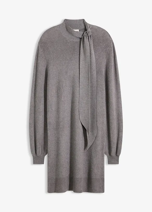 Strickkleid mit Schleife aus softem Viskose-Mix in grau von vorne - bonprix Strickkleid mit Schleife aus softem Viskose-Mix in grau von vorne - bonprix