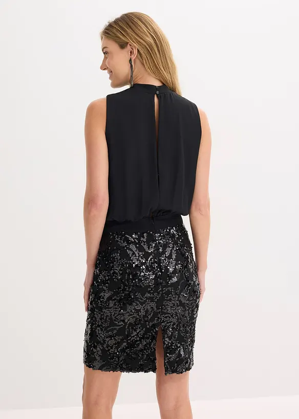 Midikleid mit Pailletten in schwarz von hinten (Totalaufnahme) - bonprix Midikleid mit Pailletten in schwarz von hinten (Totalaufnahme) - bonprix