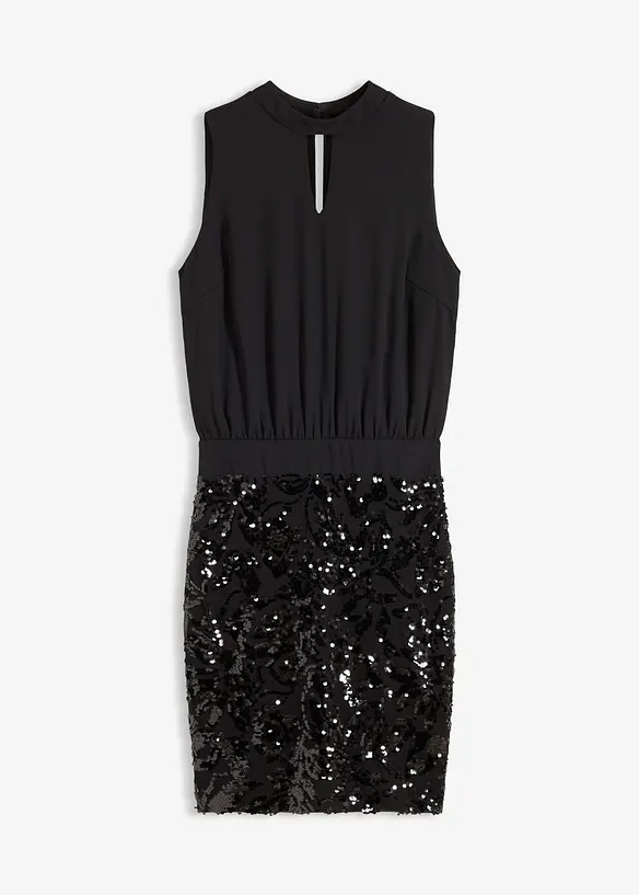 Midikleid mit Pailletten in schwarz von vorne - bonprix Midikleid mit Pailletten in schwarz von vorne - bonprix