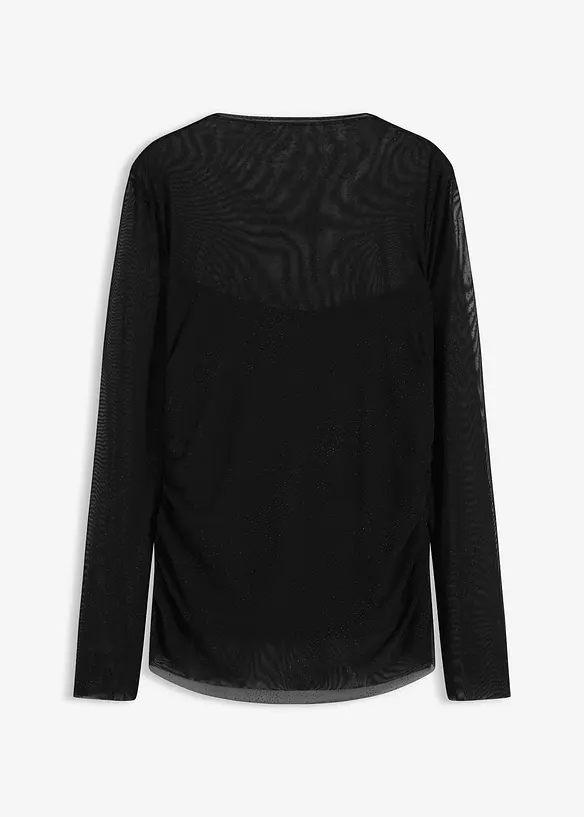 Langarmshirt aus zartem Mesh in schwarz von vorne - bonprix Langarmshirt aus zartem Mesh in schwarz von vorne - bonprix