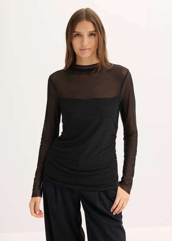 Langarmshirt aus zartem Mesh in schwarz von vorne (im Anschnitt) - bonprix Langarmshirt aus zartem Mesh in schwarz von vorne (im Anschnitt) - bonprix