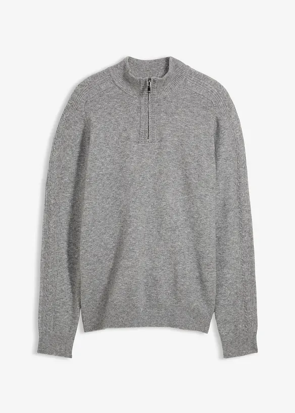 Feinstrickpullover in Regular Fit in grau von vorne - bonprix
