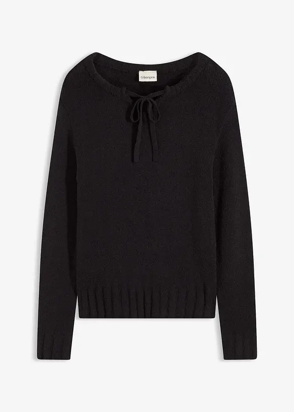 Grobstrick-Pullover mit Bindelösung in schwarz von vorne - bonprix Grobstrick-Pullover mit Bindelösung in schwarz von vorne - bonprix