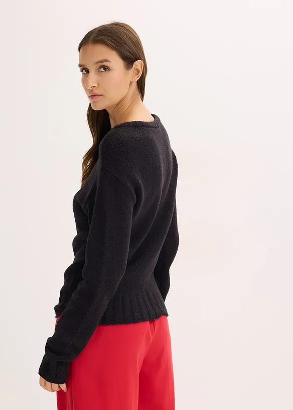 Grobstrick-Pullover mit Bindelösung in schwarz von hinten (im Anschnitt) - bonprix Grobstrick-Pullover mit Bindelösung in schwarz von hinten (im Anschnitt) - bonprix