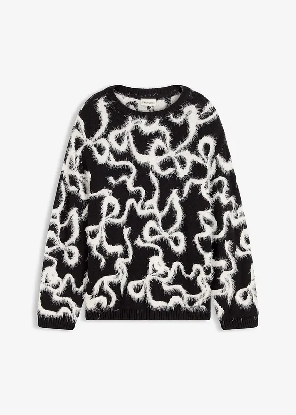 Jacquard-Pullover aus softem Viskose-Mix in schwarz von vorne - bonprix Jacquard-Pullover aus softem Viskose-Mix in schwarz von vorne - bonprix