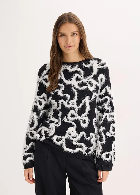 Jacquard-Pullover aus softem Viskose-Mix in schwarz von vorne (im Anschnitt) - bonprix Jacquard-Pullover aus softem Viskose-Mix in schwarz von vorne (im Anschnitt) - bonprix