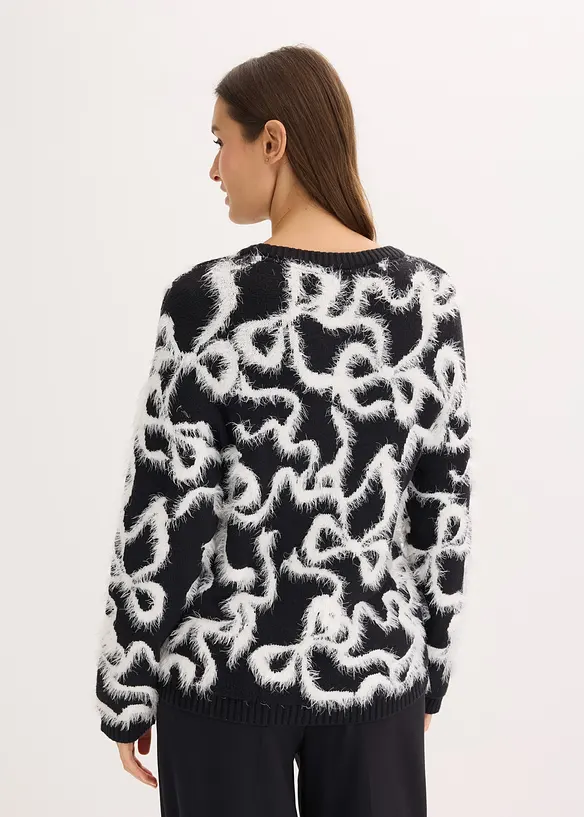 Jacquard-Pullover aus softem Viskose-Mix in schwarz von hinten (im Anschnitt) - bonprix Jacquard-Pullover aus softem Viskose-Mix in schwarz von hinten (im Anschnitt) - bonprix