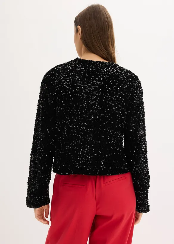 Pailletten-Jacke aus softem Samt in schwarz von hinten (im Anschnitt) - bonprix