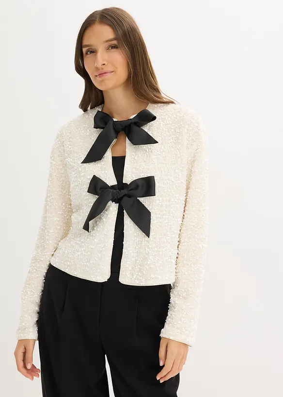 Pailletten-Jacke aus softem Samt in weiß von vorne (im Anschnitt) - bonprix