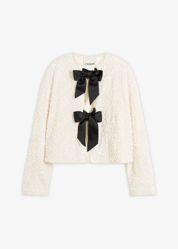 Pailletten-Jacke aus softem Samt in weiß von vorne - bonprix