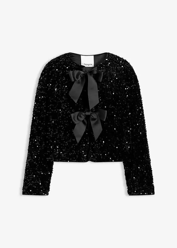 Pailletten-Jacke aus softem Samt in schwarz von vorne - bonprix