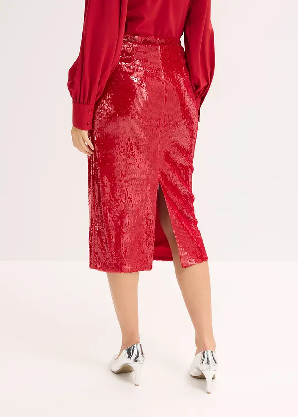 Pailletten-Midirock in rot von hinten - bonprix Pailletten-Midirock in rot von hinten - bonprix