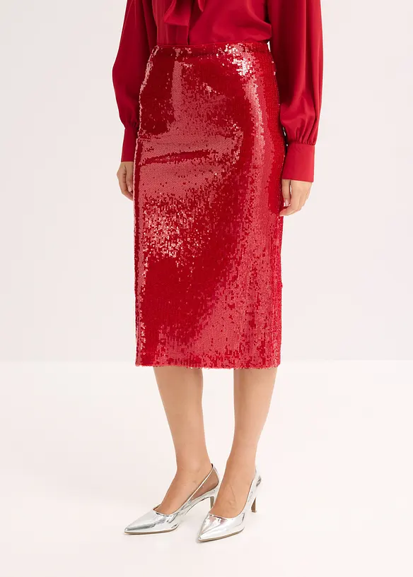 Pailletten-Midirock in rot von vorne - bonprix Pailletten-Midirock in rot von vorne - bonprix