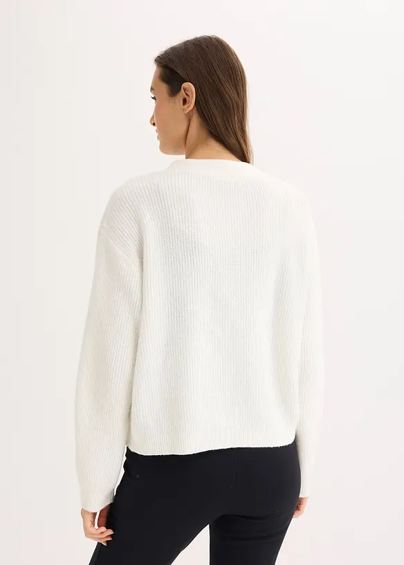 Kurze Strickjacke mit Schleifenverschluss in weiß von hinten (im Anschnitt) - bonprix Kurze Strickjacke mit Schleifenverschluss in weiß von hinten (im Anschnitt) - bonprix