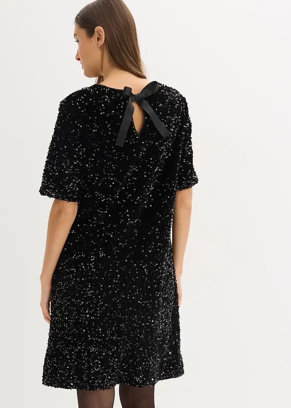 Minikleid mit Pailletten in schwarz von hinten (Totalaufnahme) - bonprix Minikleid mit Pailletten in schwarz von hinten (Totalaufnahme) - bonprix
