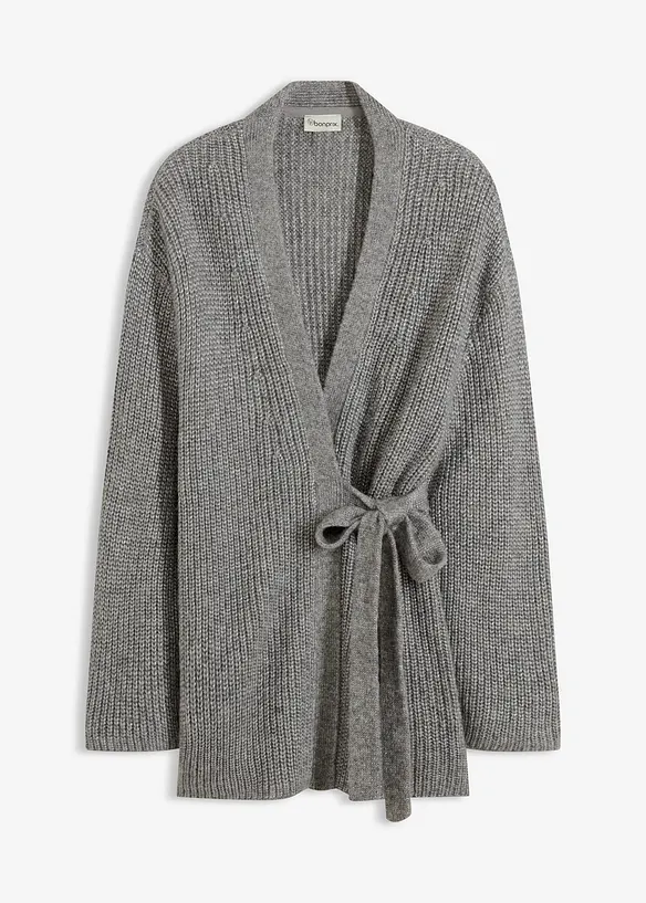 Oversize-Wickelcardigan in grau von vorne - bonprix