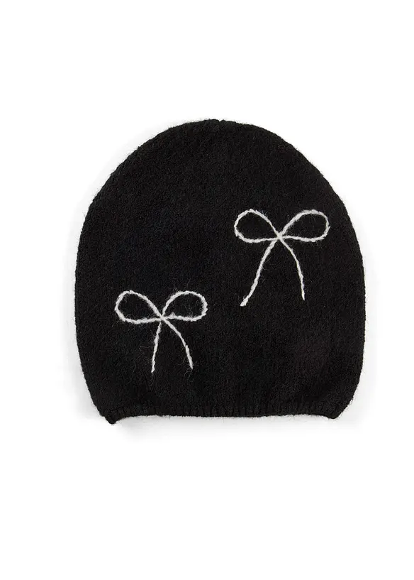 Mütze mit Schleifen in schwarz von vorne - bonprix