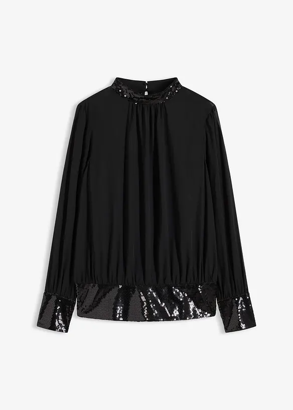 Blusenshirt aus feinem Tüll mit Pailletten in schwarz von vorne - bonprix Blusenshirt aus feinem Tüll mit Pailletten in schwarz von vorne - bonprix