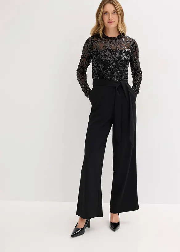 Overall mit Paillettenstickerei in schwarz von vorne (Totalaufnahme) - bonprix Overall mit Paillettenstickerei in schwarz von vorne (Totalaufnahme) - bonprix