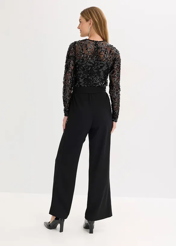 Overall mit Paillettenstickerei in schwarz von hinten (Totalaufnahme) - bonprix Overall mit Paillettenstickerei in schwarz von hinten (Totalaufnahme) - bonprix
