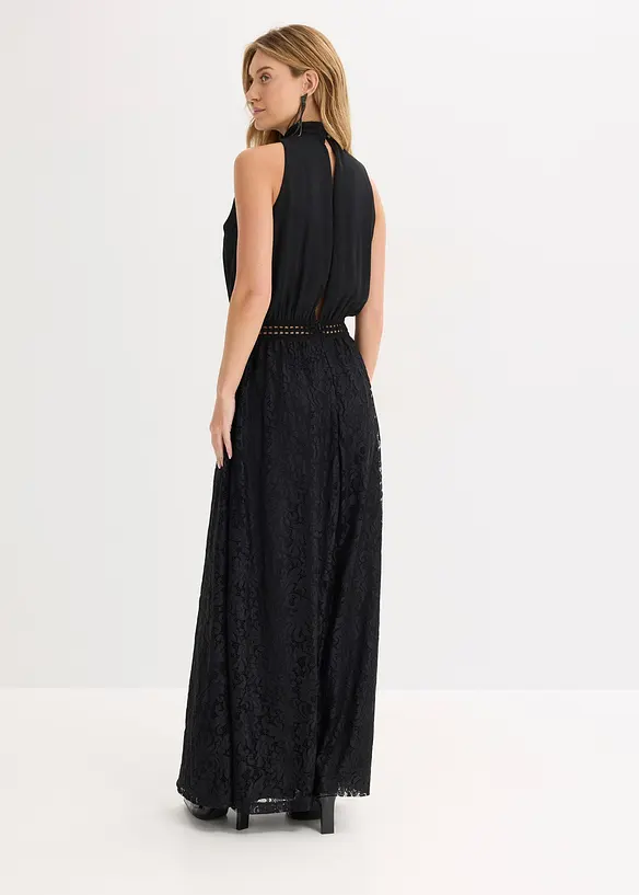 Maxikleid mit Spitzen-Rock in schwarz von hinten (Totalaufnahme) - bonprix Maxikleid mit Spitzen-Rock in schwarz von hinten (Totalaufnahme) - bonprix