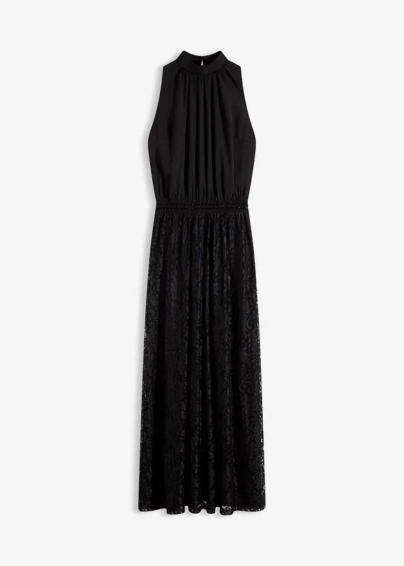 Maxikleid mit Spitzen-Rock in schwarz von vorne - bonprix Maxikleid mit Spitzen-Rock in schwarz von vorne - bonprix