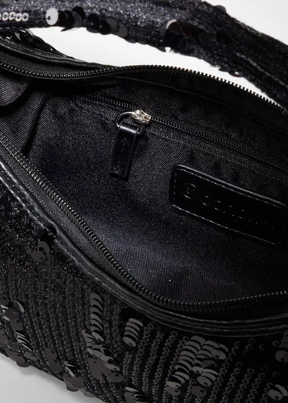Kleine Handtasche mit Pailletten in schwarz geöffnet - bonprix
