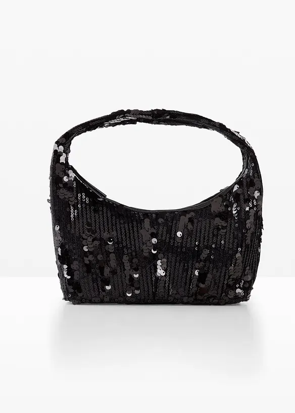 Kleine Handtasche mit Pailletten in schwarz von vorne - bonprix