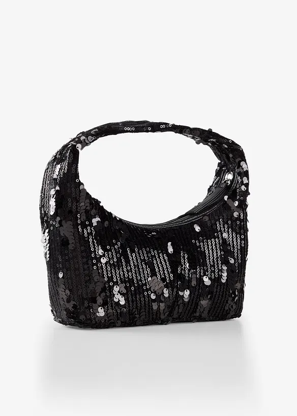 Kleine Handtasche mit Pailletten in schwarz von hinten - bonprix