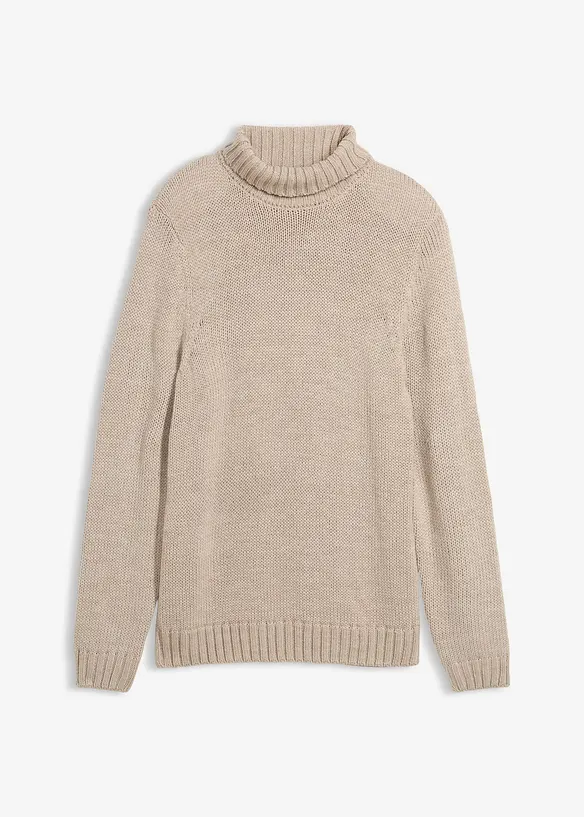 Rollkragenpullover in Regular Fit in beige von vorne - bonprix