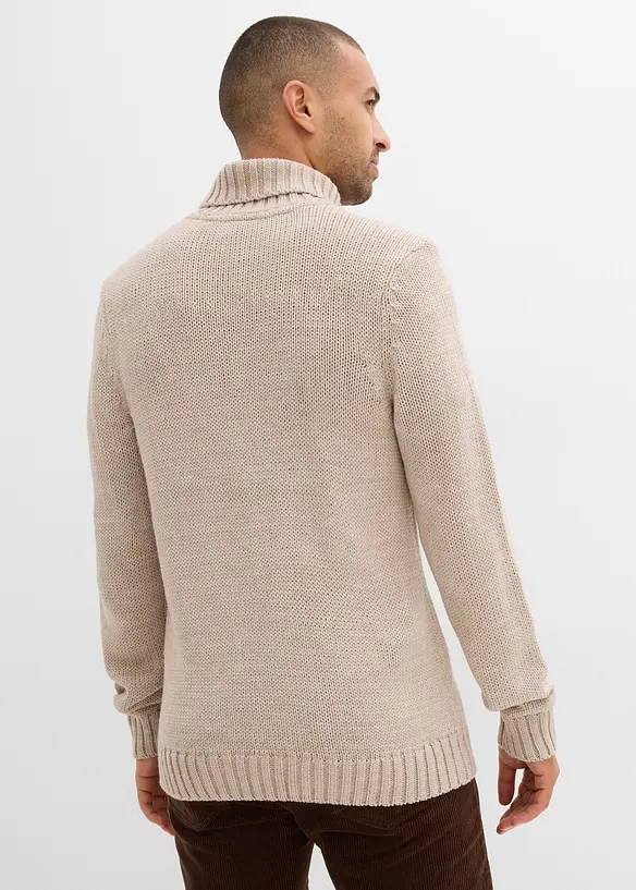 Rollkragenpullover in Regular Fit in beige von hinten (im Anschnitt) - bonprix