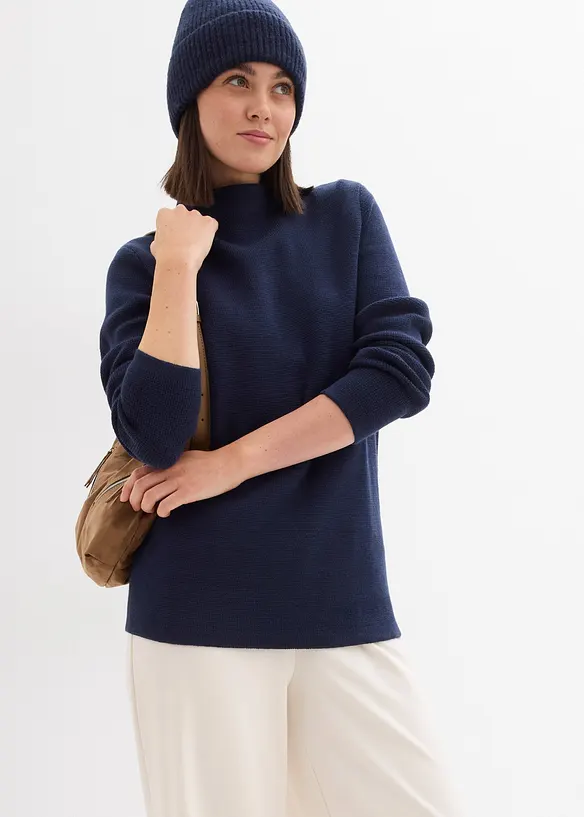 Pullover mit Stehkragen in blau von vorne (im Anschnitt) - bonprix Pullover mit Stehkragen in blau von vorne (im Anschnitt) - bonprix