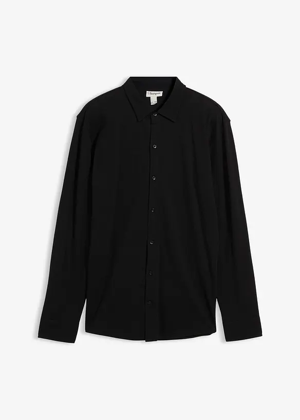 Super-Stretchhemd aus Baumwoll-Piqué in Slim Fit in schwarz von vorne - bonprix