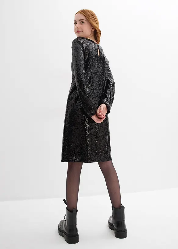 Paillettenkleid in schwarz von hinten (Totalaufnahme) - bonprix