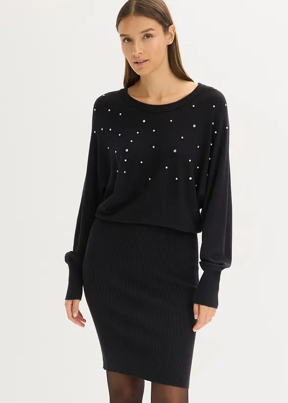 Strickkleid aus softem Viskose-Mix in schwarz von vorne (Totalaufnahme) - bonprix
