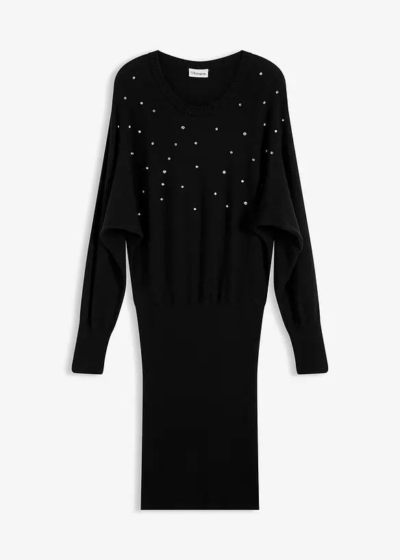 Strickkleid aus softem Viskose-Mix in schwarz von vorne - bonprix