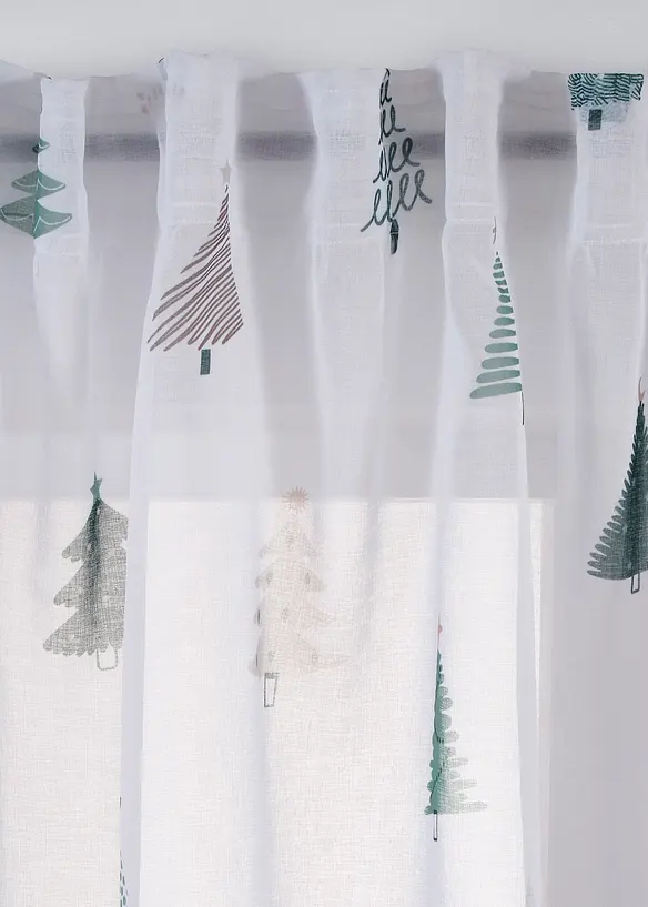 Gardine mit Tannenbaum-Druck mit recyceltem Polyester (1er Pack) in weiß - bonprix