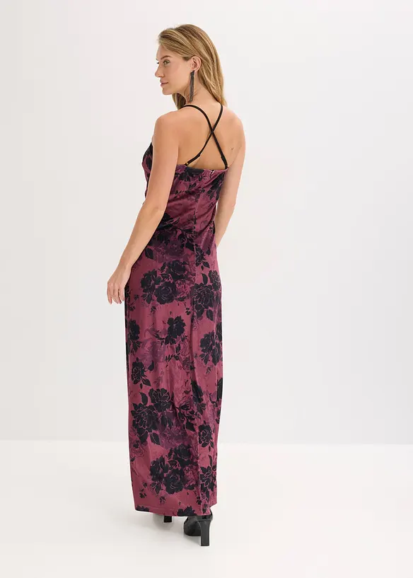 Maxikleid aus glänzendem Samt in rot von hinten (Totalaufnahme) - bonprix