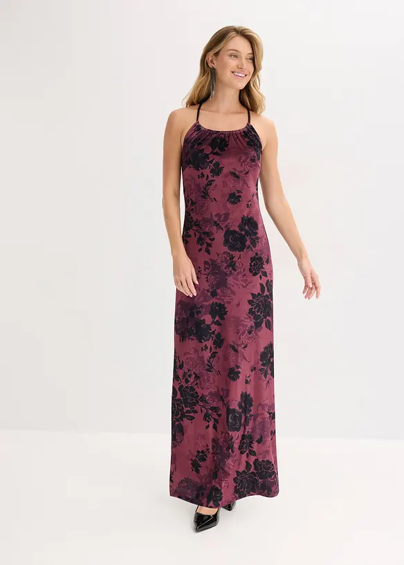 Maxikleid aus glänzendem Samt in rot von vorne (Totalaufnahme) - bonprix
